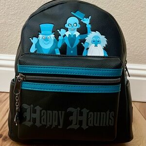 Loungefly 50th Happy Haunts Mini Backpack Hitchhiking Ghosts Bat Charm Blk Teal